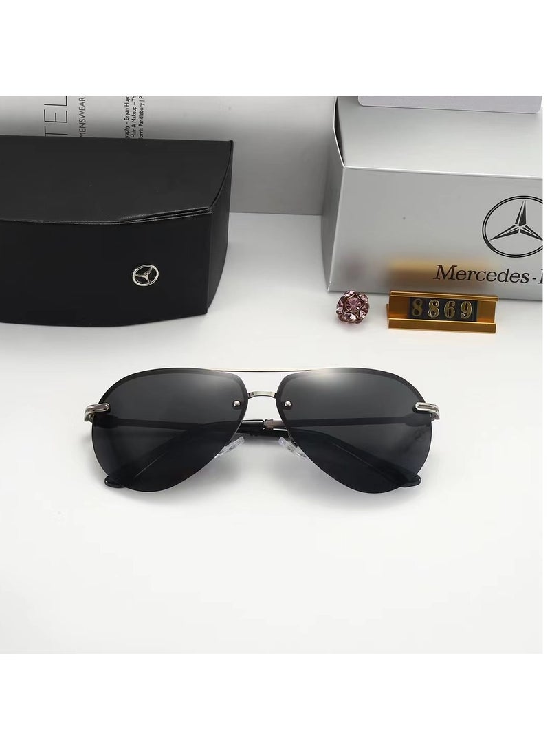 مرسيدس - بنز لايف ستايل نظارات شمسية بدون إطار للرجال مستقطبة للرجال القيادة مع نظارة شمسية حماية من الأشعة فوق البنفسجية 400 ذهبي أسود - Image 2
