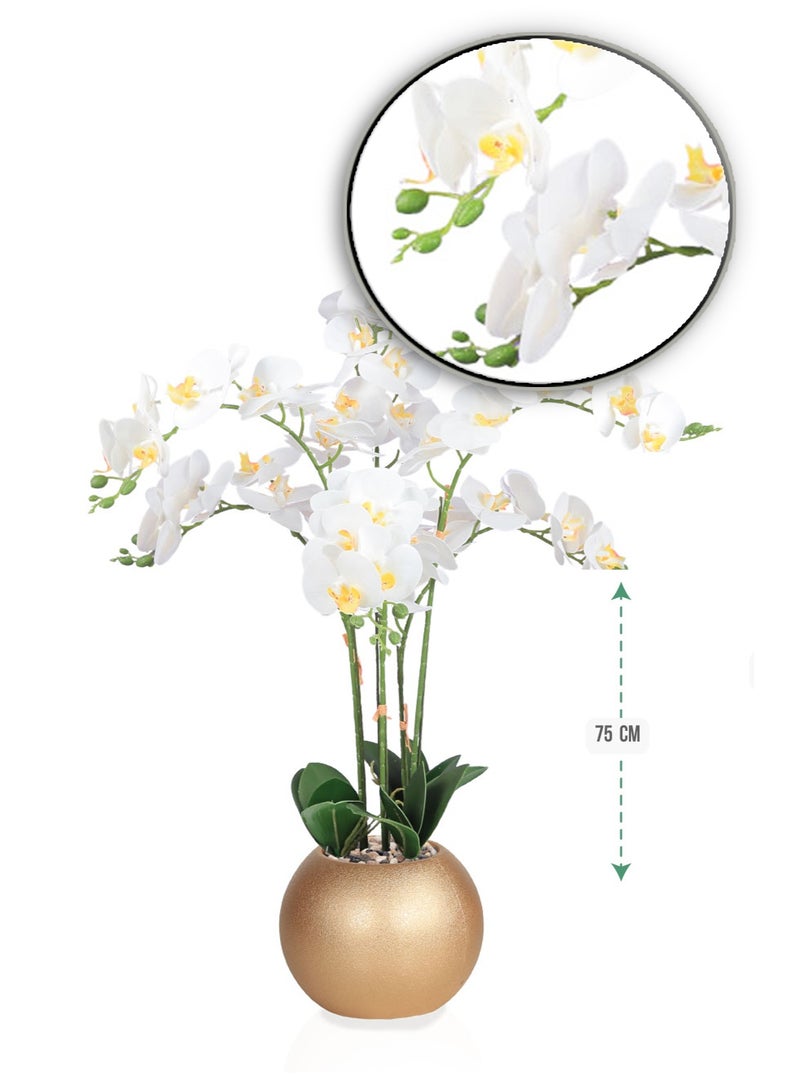 تالا نبتة أوركيد صناعية 6 فروع بارتفاع 75 سم – بتصميم واقعي مع حوض أنيق للديكور الداخلي - Image 3