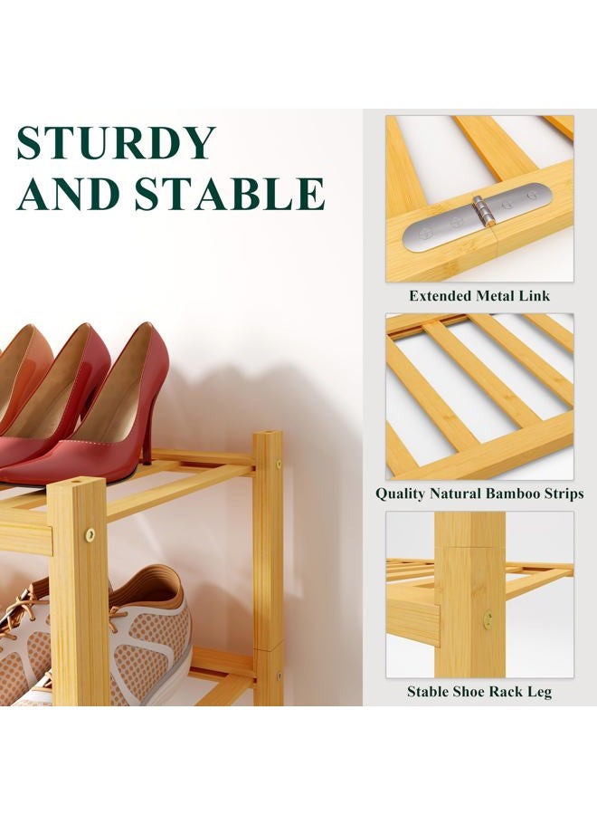 Smiry Shoe Rack, 2 Tier Bamboo Shoe Organizer, Stackable Free Standing Wooden Shoes Rack Storage Cabinet Shelf for Closet, Entryway, Front Door Entrance, Natural - Image 3
