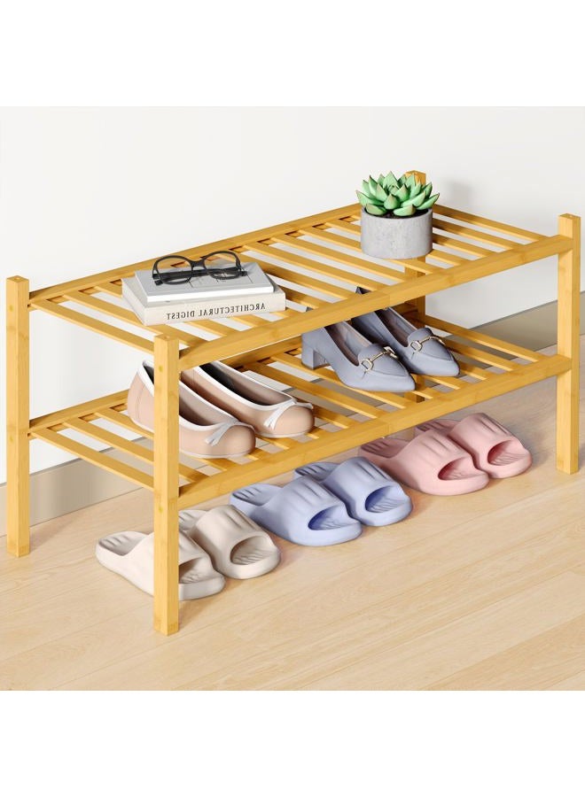 Smiry Shoe Rack, 2 Tier Bamboo Shoe Organizer, Stackable Free Standing Wooden Shoes Rack Storage Cabinet Shelf for Closet, Entryway, Front Door Entrance, Natural - Image 1