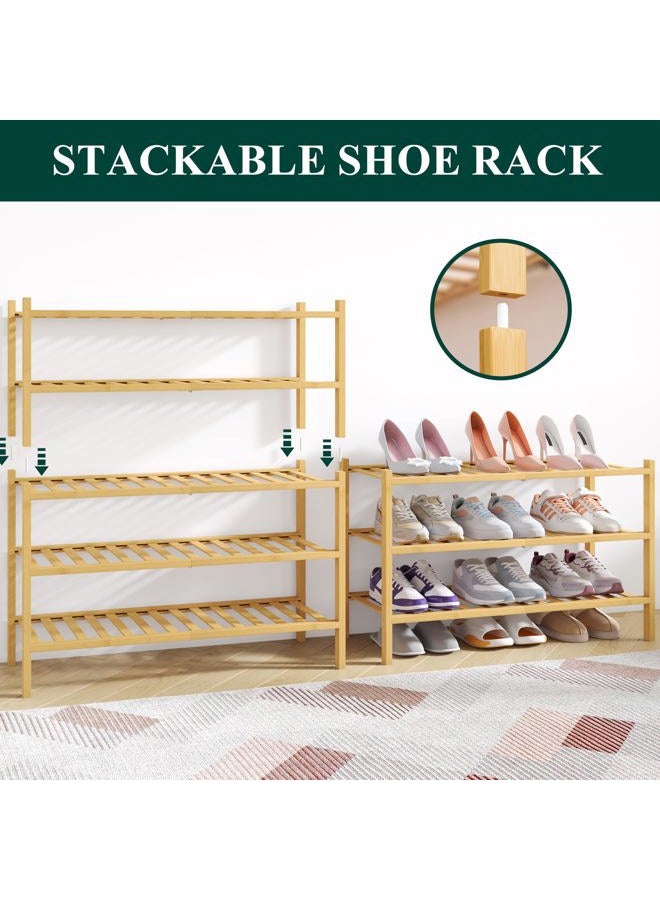 Smiry Shoe Rack, 2 Tier Bamboo Shoe Organizer, Stackable Free Standing Wooden Shoes Rack Storage Cabinet Shelf for Closet, Entryway, Front Door Entrance, Natural - Image 4