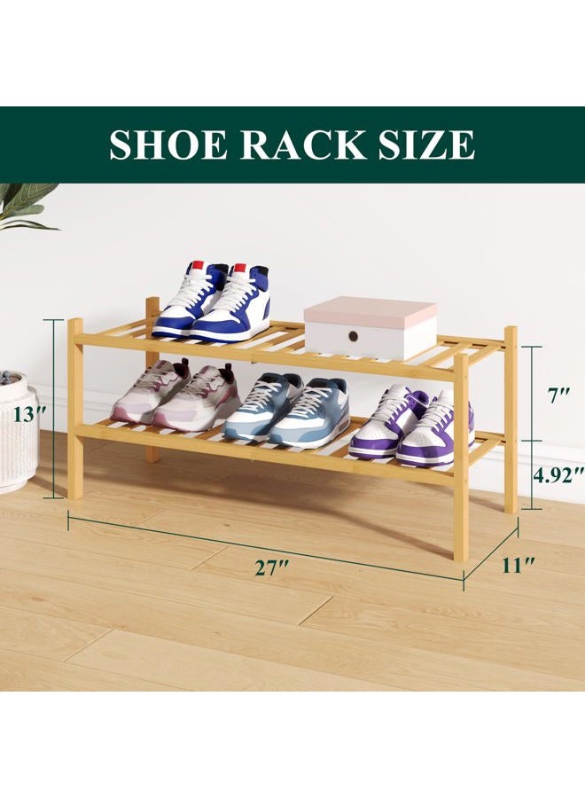 Smiry Shoe Rack, 2 Tier Bamboo Shoe Organizer, Stackable Free Standing Wooden Shoes Rack Storage Cabinet Shelf for Closet, Entryway, Front Door Entrance, Natural - Image 2