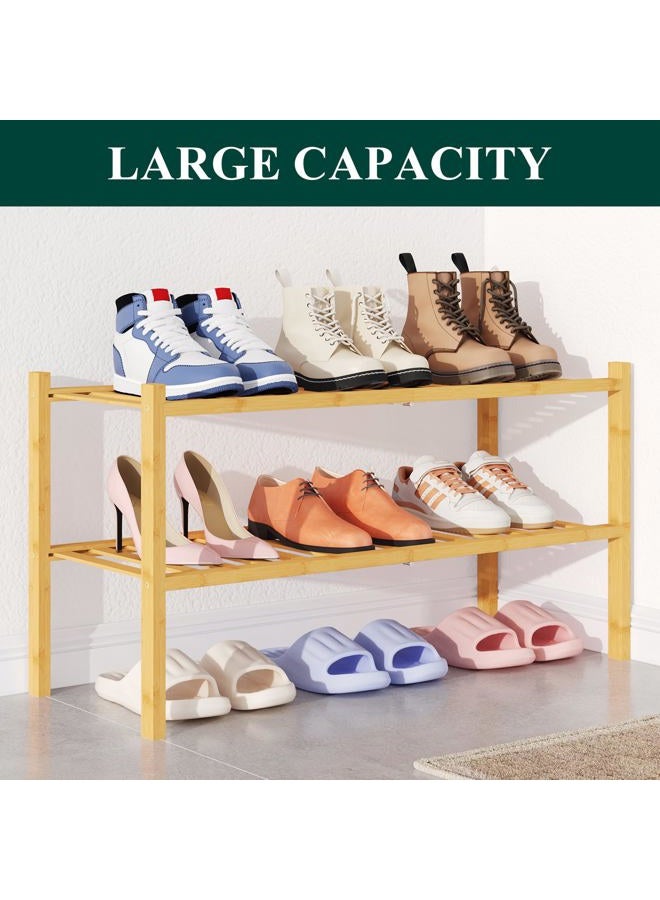 Smiry Shoe Rack, 2 Tier Bamboo Shoe Organizer, Stackable Free Standing Wooden Shoes Rack Storage Cabinet Shelf for Closet, Entryway, Front Door Entrance, Natural - Image 5