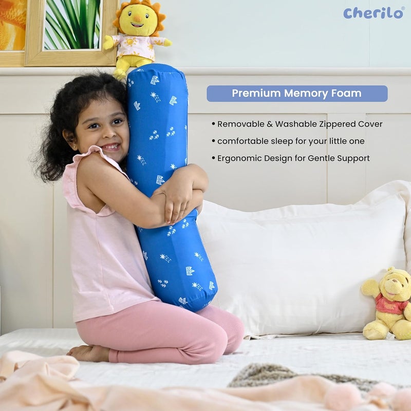 Cherilo Cherilo Memory Foam Soft Baby Bolster Pillow Cushion for Side Support Neck Support with Removable Washable Cover Blue - Image 3