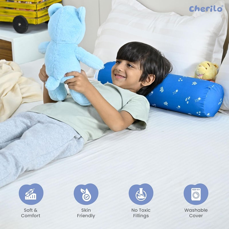 Cherilo Cherilo Memory Foam Soft Baby Bolster Pillow Cushion for Side Support Neck Support with Removable Washable Cover Blue - Image 4