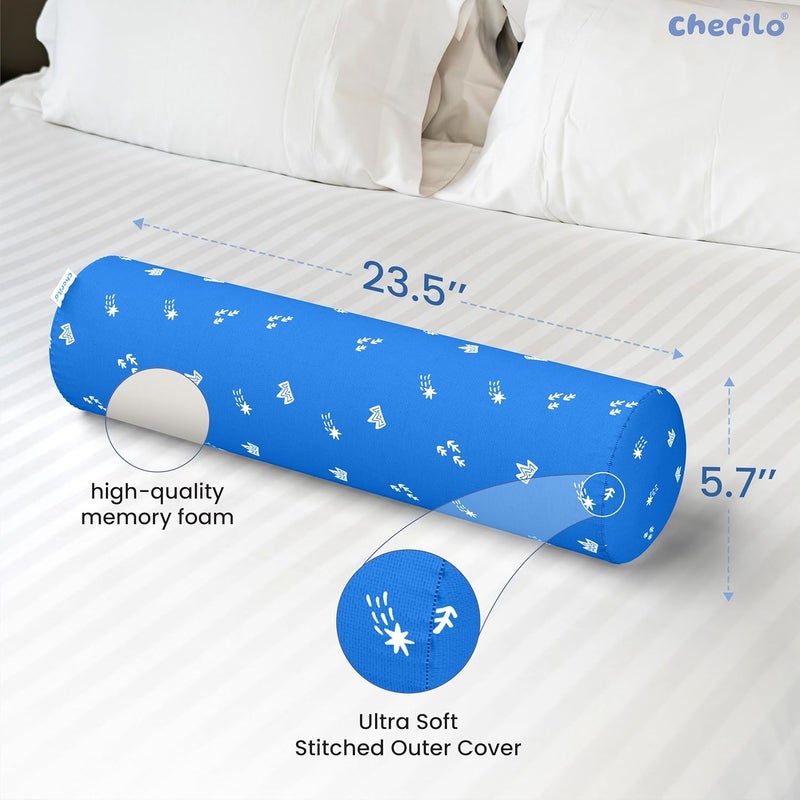 Cherilo Cherilo Memory Foam Soft Baby Bolster Pillow Cushion for Side Support Neck Support with Removable Washable Cover Blue - Image 2