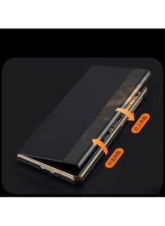جنرال حافظة جلدية متوافقة مع Huawei Mate XT، مزودة بحامل مدمج لليد، مقاومة للصدمات والسقوط، مع نافذة ذكية للتنبيه والتوقف التلقائي.  - Image 3