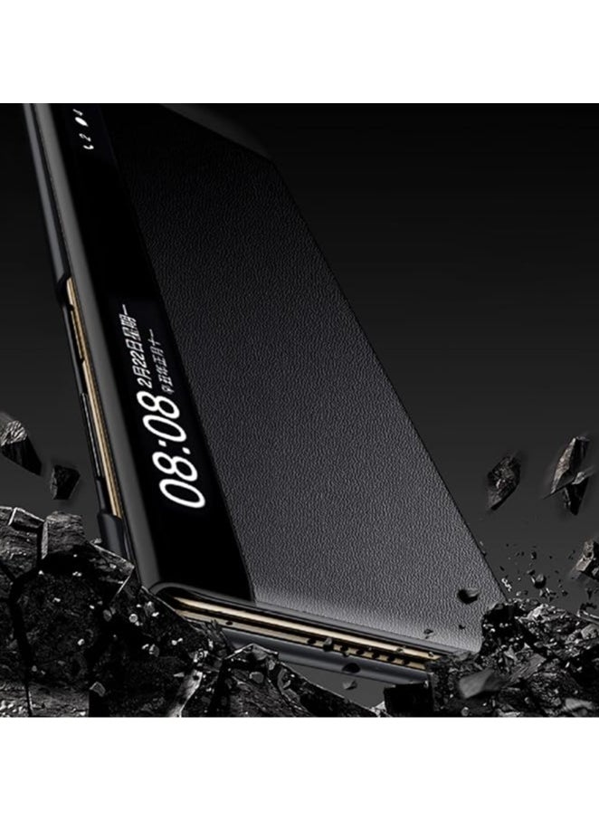 جنرال - حافظة جلدية متوافقة مع Huawei Mate XT، مزودة بحامل مدمج لليد، مقاومة للصدمات والسقوط، مع نافذة ذكية للتنبيه والتوقف التلقائي. - Image 1