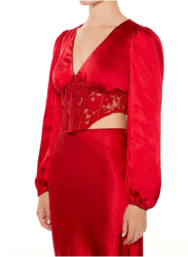 FOREVER 21 Satin & Lace Corset Crop Top  - Image 2