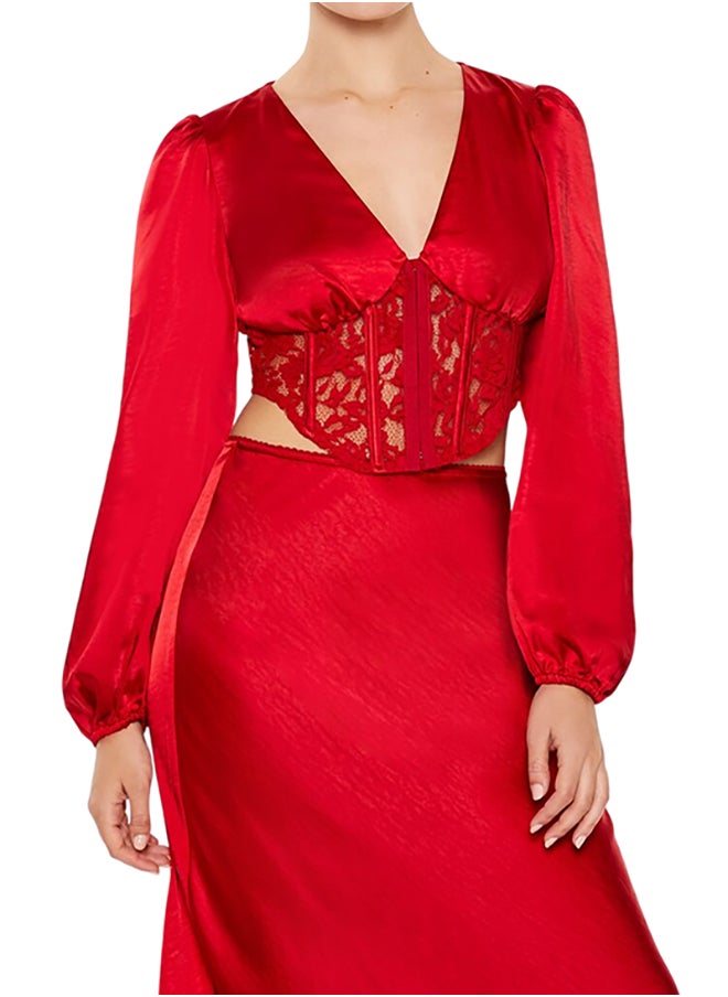 FOREVER 21 Satin & Lace Corset Crop Top  - Image 1