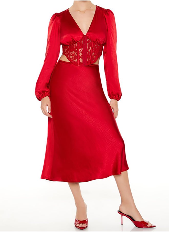 FOREVER 21 Satin & Lace Corset Crop Top  - Image 4