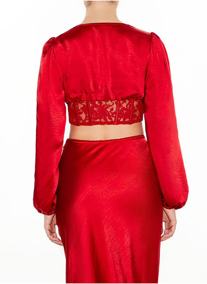 FOREVER 21 Satin & Lace Corset Crop Top  - Image 3