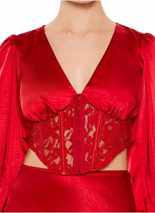 FOREVER 21 Satin & Lace Corset Crop Top  - Image 5