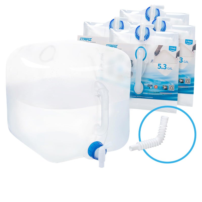 ITRAZ Collapsible Water Container Jug, 4Ã—5.3 Gallon BPA Free Camping Water Storage Canteen with Spigot, for Hiking Backpack RV Outdoors & Emergency, Portable Survival Kit - Food Grade Transparent PE - Image 1
