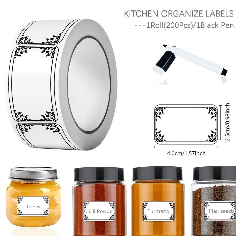 1 Roll Vintage Floral Food Rotation Date Stickers 0.98x1.57 Inches With Black Pen For Freezer Pantry Organization - Image 1