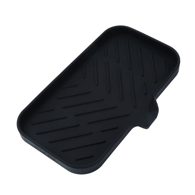 SILICONE BATHROOM SOAP DISHES WITH DRAIN SPOUTBATHROOM AND KITCHEN SINK ORGANIZERSPONGE HOLDERDISH SOAP TRAYPERFECT FOR DISPENSERSCRUBBERBOTTLECUP ON SINK OR COUNTERBLACK 9653