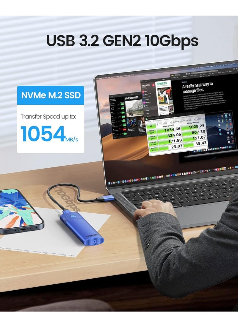 Orico ORICO Aluminum M.2 NVMe SSD Enclosure, Tool-Free 10Gbps USB C Adapter, USB 3.2 M.2 NVMe Reader, External SSD Case Thunderbolt 3 Compatible, Supports 4TB 2230/2242 /2260/2280 PCIe M-Key SSDs-PWM2-BL  - Image 2