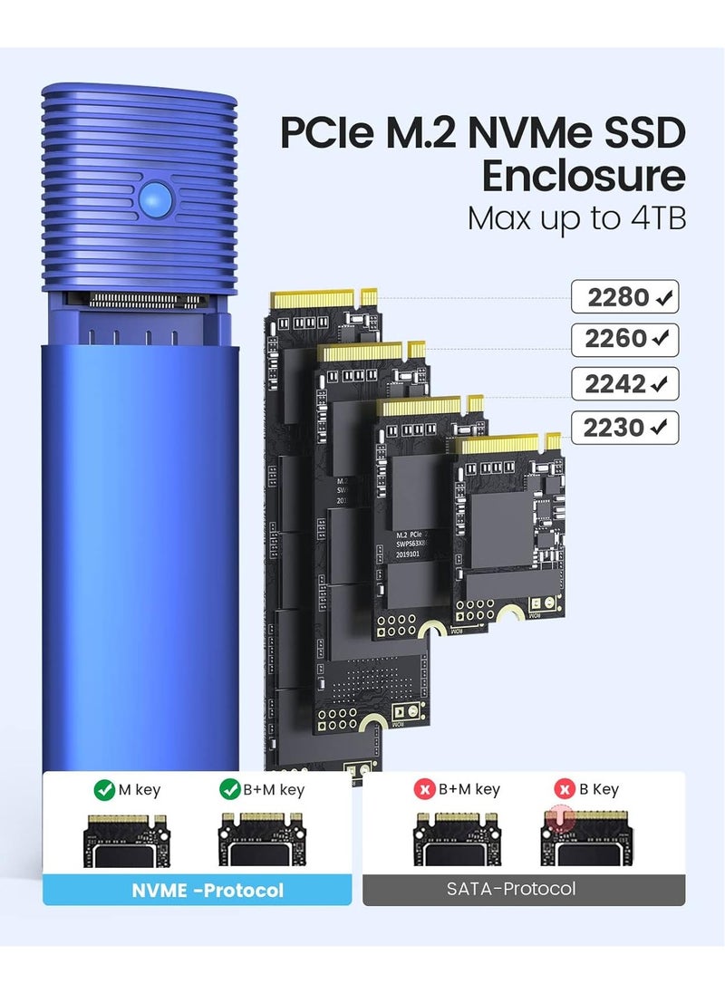 Orico ORICO Aluminum M.2 NVMe SSD Enclosure, Tool-Free 10Gbps USB C Adapter, USB 3.2 M.2 NVMe Reader, External SSD Case Thunderbolt 3 Compatible, Supports 4TB 2230/2242 /2260/2280 PCIe M-Key SSDs-PWM2-BL  - Image 3