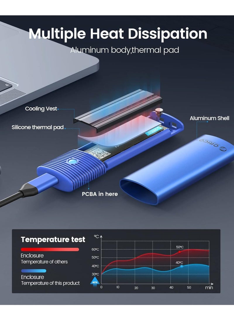 Orico ORICO Aluminum M.2 NVMe SSD Enclosure, Tool-Free 10Gbps USB C Adapter, USB 3.2 M.2 NVMe Reader, External SSD Case Thunderbolt 3 Compatible, Supports 4TB 2230/2242 /2260/2280 PCIe M-Key SSDs-PWM2-BL  - Image 5