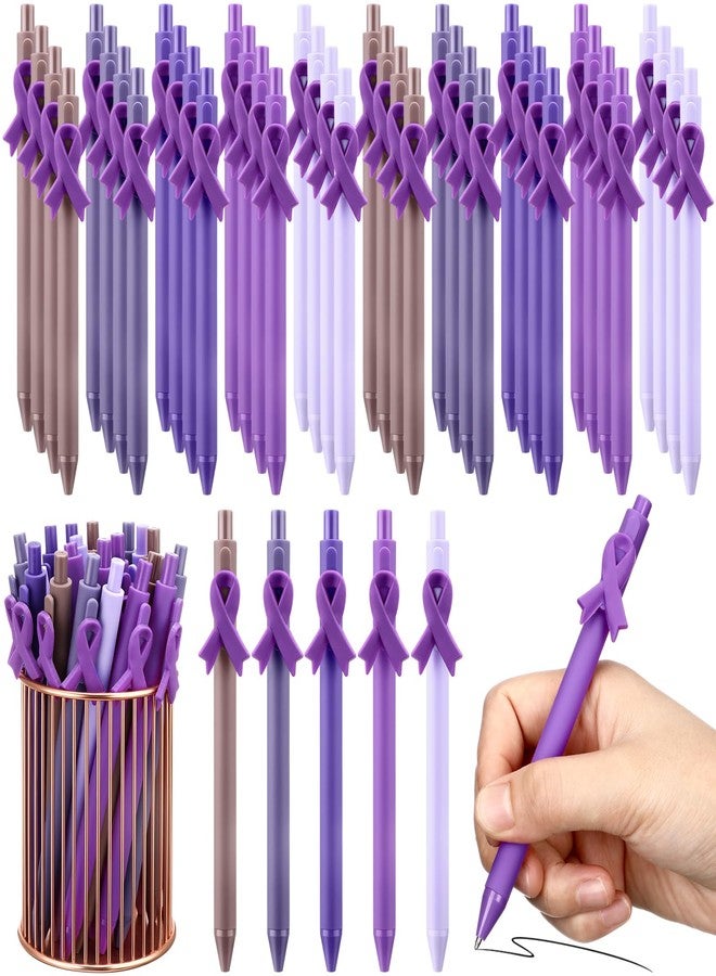 TecUnite 50 Pcs Purple Ribbon Awareness Pens Bulk Domestic Violence Awareness Ballpoint Pens Pancreatic Cancer Alzheimer's Animal Abuse Crohn's Disease Lupus Epilepsy Items for Charity Public Event - Image 1
