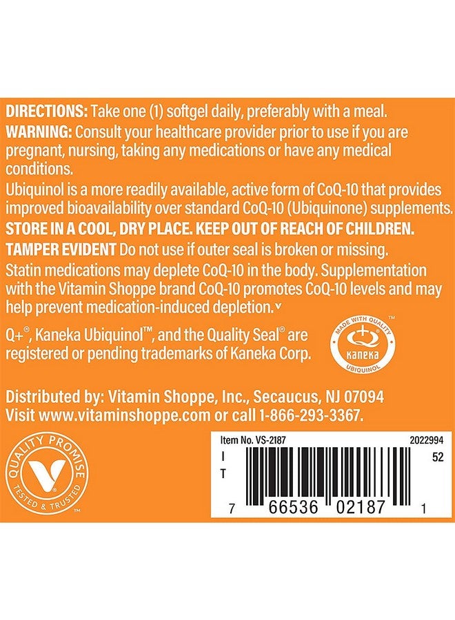The Vitamin Shoppe Ubiquinol CoQ-10 100mg - Beneficial for Those Taking Statins - Supports Heart & Cellular Health and Healthy Energy Production, Essential Antioxidant - Once Daily (120 Softgels) - Image 5