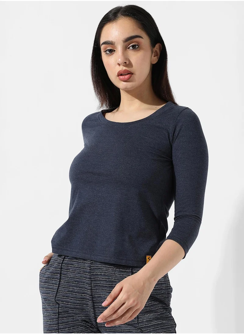 Campus Sutra Women's Solid Navy Blue Top