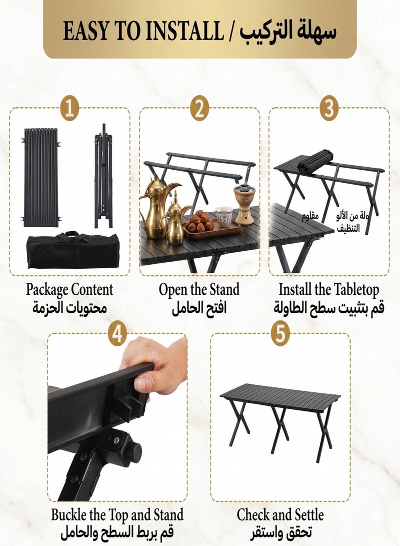 NoorTech Folding Camping Table Portable Folding Table Lightweight steel Roll Up Table Portable Picnic Table with Easy Carrying Bag for Outdoor Beach Picnic Backyards BBQ and Party 120cmx 60cm x 45cm - Image 4