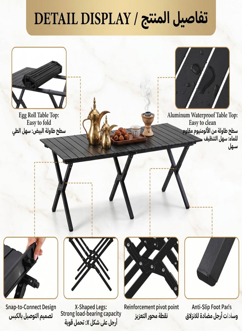 NoorTech Folding Camping Table Portable Folding Table Lightweight steel Roll Up Table Portable Picnic Table with Easy Carrying Bag for Outdoor Beach Picnic Backyards BBQ and Party 120cmx 60cm x 45cm - Image 5