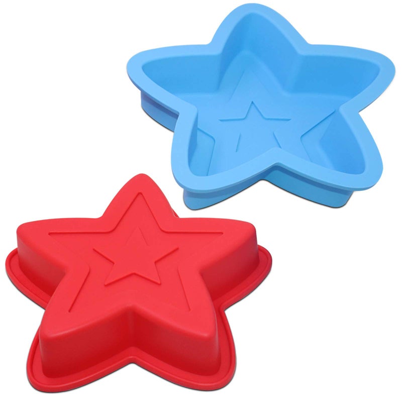 DaKuan 2 Packs Star Shaped Baking Mold Silicone Cake Mold Baking Pan for DIY Cake Decorating Tools Red Blue