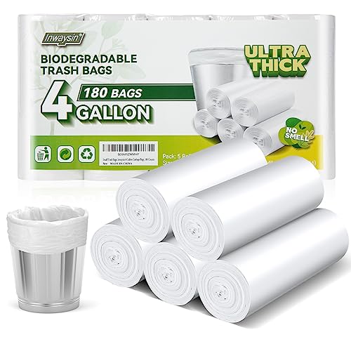 Inwaysin 4-6 Gallon Small Trash Bags Biodegradable 180 Counts, Ultra Thick & Strong 4 Gallon Trash Bag, Unscented Small Garbage Bags, Easy Tearing Waste Basket Liners for Bathroom, Bedroom, Office - Image 1