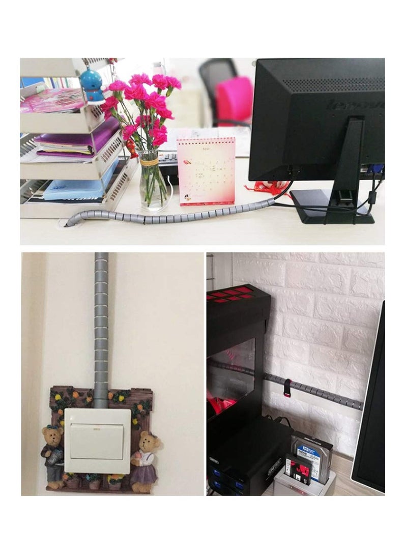 SYOSI 5M Spiral Wrap Cable Tube Cutable Flexible Cable Tidy Tube Cord Protector Cable Organizer for TV PC Wire Manage and Organize (22mm, Grey) - Image 2