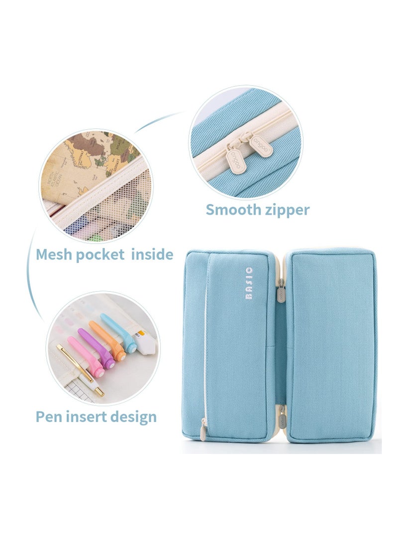 KASTWAVE Large Capacity Pencil Case, Big Capacity Pencil Pouch, Pen Marker Holder Double Zipper Storage Bag, Big Pencil Organizer for College School Office Teen Girl Boy Women Men Adult (Blue) - Image 5