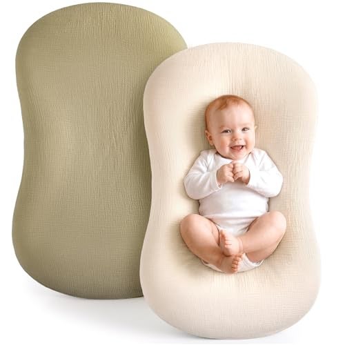 Termichy Baby Lounger Cover Muslin Soft Cotton Slipcover for Snuggle Me Lounger Removable Machine Washable for Daily Use ZipperFree SkinFriendly for Newborn Girls and Boys - Image 1