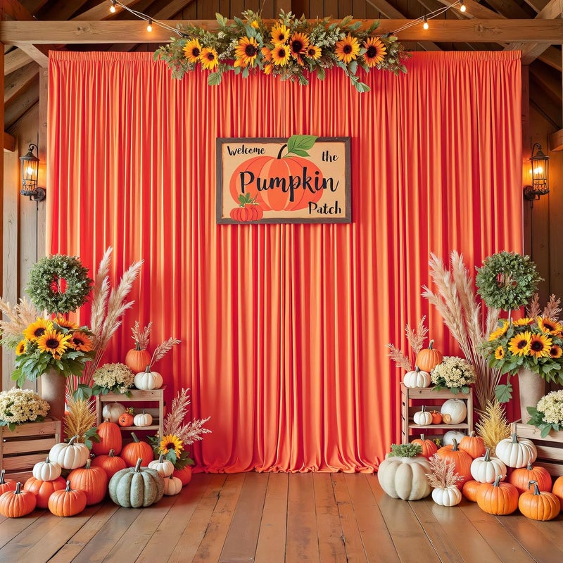 NSSONBEN 10ftx10ft Wrinkle Free Orange Backdrop Curtains for Parties, Silky Polyester Photo Backdrop Drapes 2 Panels 5x10ft Back Drop Cloth for Wedding Birthday Baby Shower Photography Background - Image 1