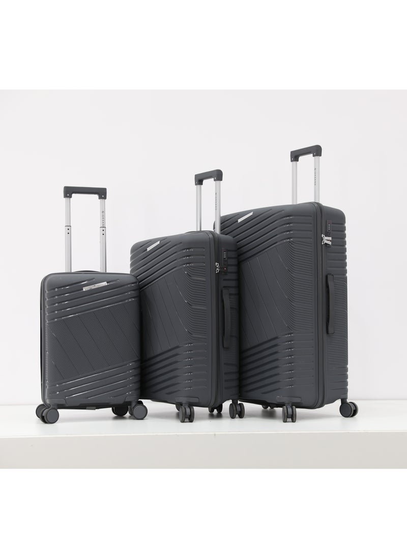 GIORDANO - Unbreakable Hardshell PP Luggage Set with 8 Wheels Thick Shell Multi Layer PP 3 Pieces Set, 20, 24, 28 Inch (Grey) - Image 1