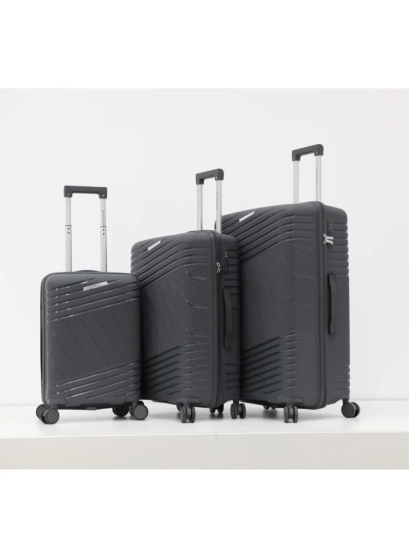 GIORDANO Unbreakable Hardshell PP Luggage Set with 8 Wheels Thick Shell Multi Layer PP 3 Pieces Set, 20, 24, 28 Inch (Grey)