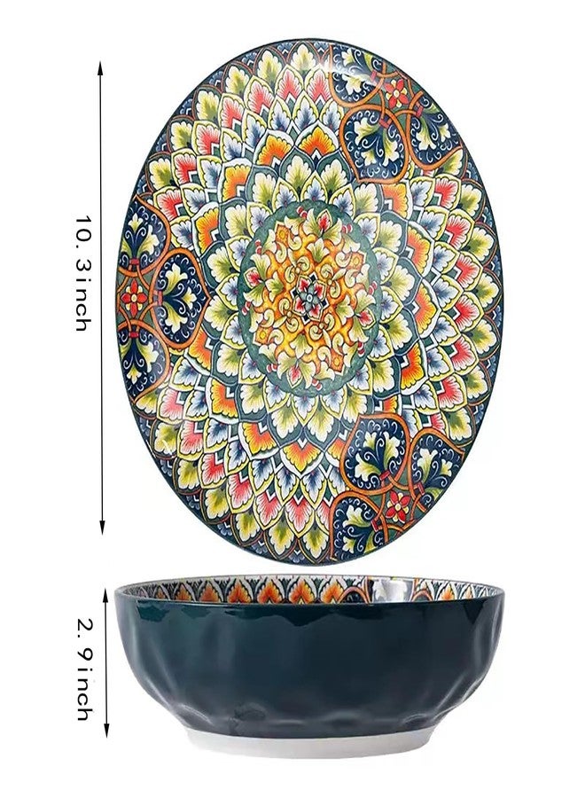 OZY Large Serving Bowls,10 inch Ceramic Salad Bowls,Ideal Housewarming Gift,Vibrant Color Soup Bowls for Party,Pasta,Fruit,Dishwasher & Microwave Safe Soup Bowls (Green) - Image 2