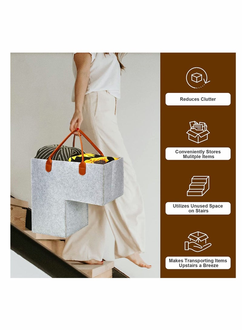 Stair Basket with Leather Handles, for Carpeted and Wooden Stairs, Stair Storage Organizer for Home and Office Decor - Image 5