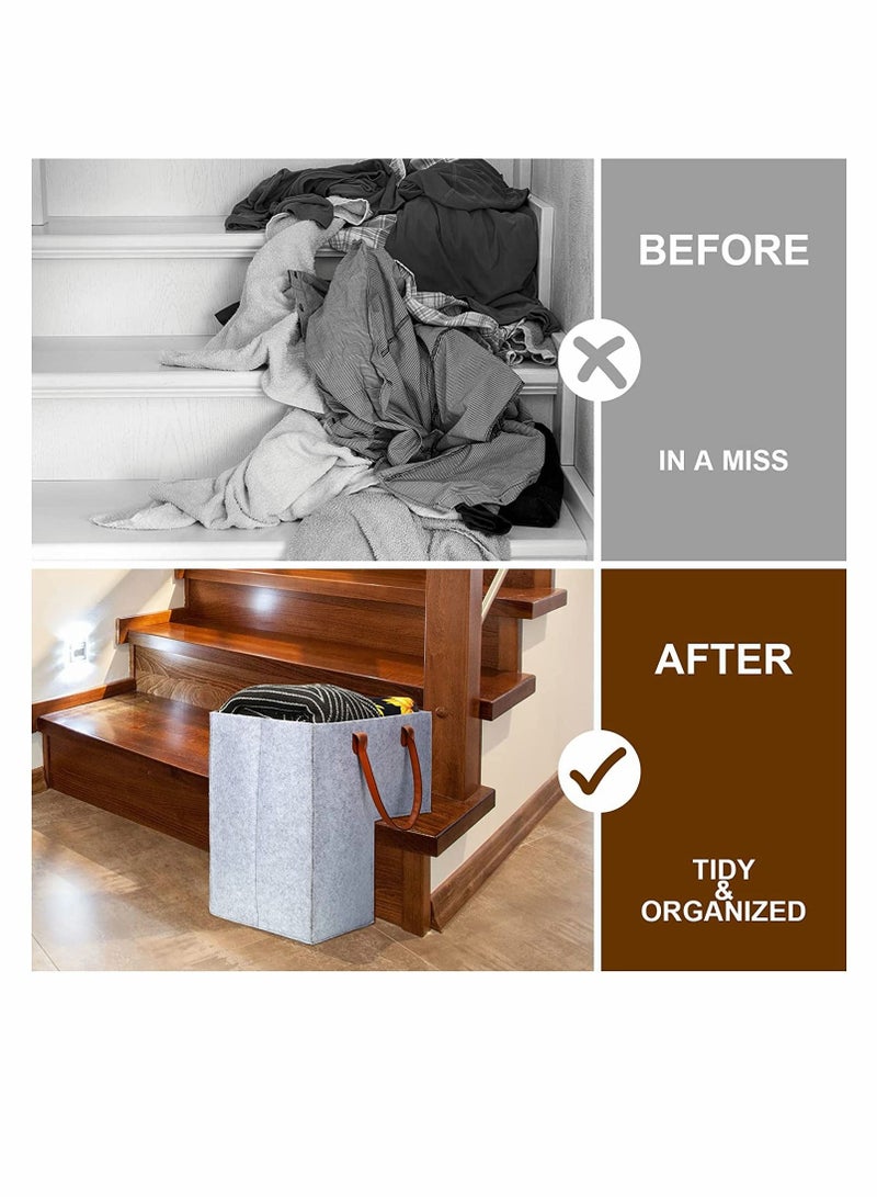 Stair Basket with Leather Handles, for Carpeted and Wooden Stairs, Stair Storage Organizer for Home and Office Decor - Image 3