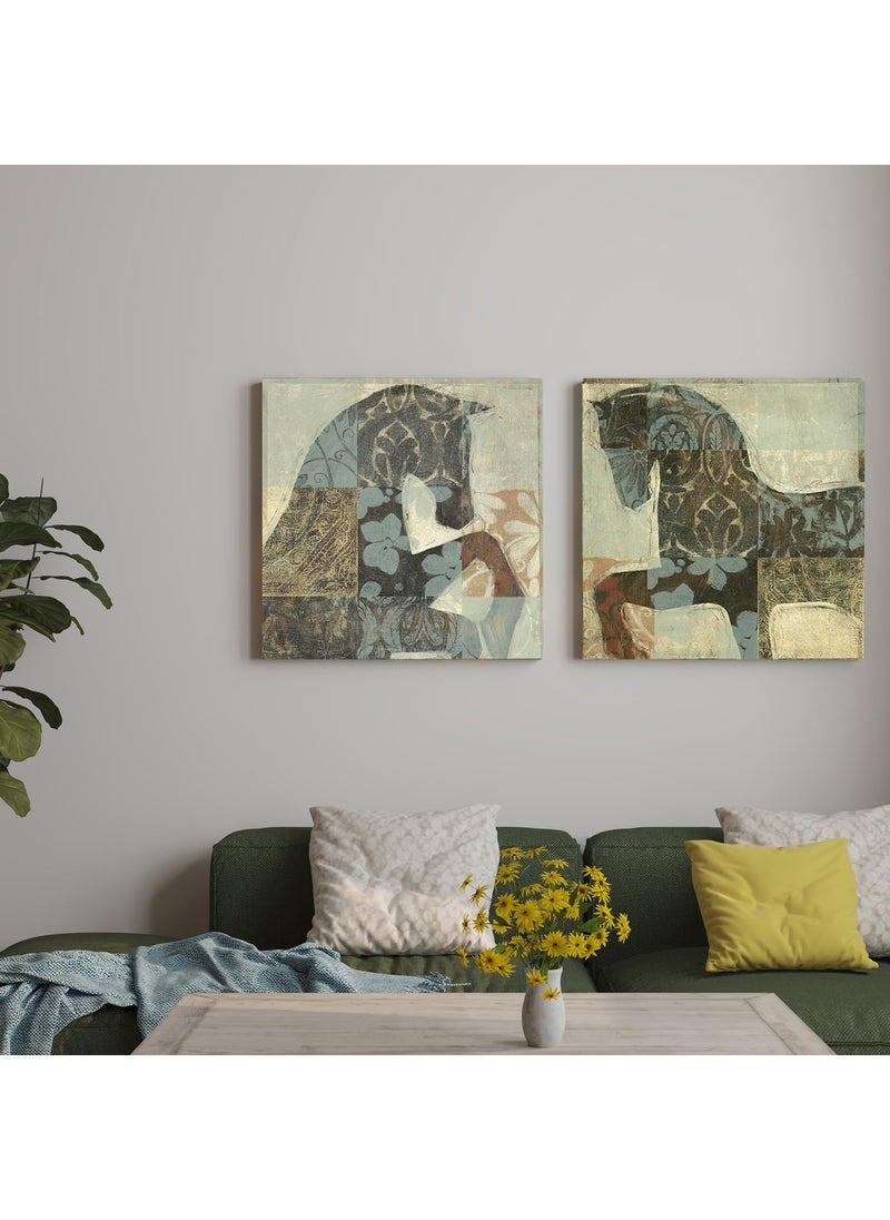 Art Street - Art Street Stretched Modern Canvas Painting, Patterned Horse Wildlife Artwork for Wall Art, Living Room, Home, Bedroom, Office Decoration (Set of 2, 12x12 Inch) - Image 1