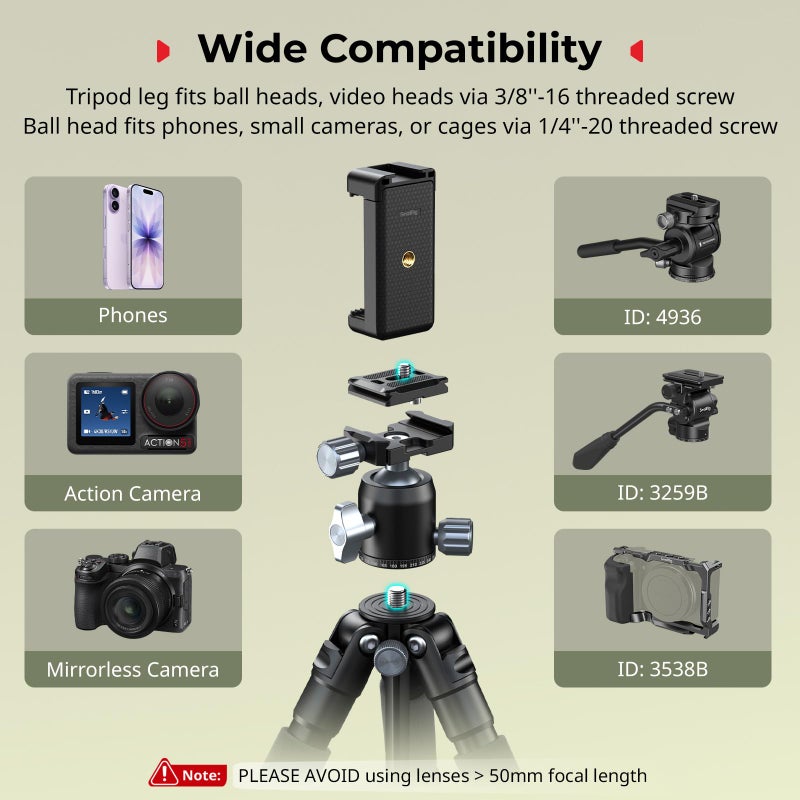 SmallRig VT-20Pro 21.2"/ 53.8cm Mini Tripod for Camera and Phone, Aluminum Alloy Small Desktop Tripod with 360Â° Ball Head, Table tripods Load Up to 11lb / 5kg - Image 3