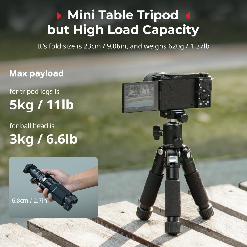 SmallRig VT-20Pro 21.2"/ 53.8cm Mini Tripod for Camera and Phone, Aluminum Alloy Small Desktop Tripod with 360Â° Ball Head, Table tripods Load Up to 11lb / 5kg - Image 2