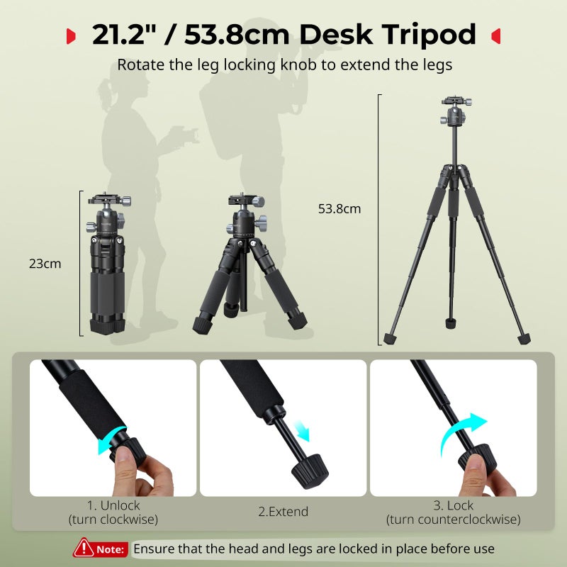 SmallRig VT-20Pro 21.2"/ 53.8cm Mini Tripod for Camera and Phone, Aluminum Alloy Small Desktop Tripod with 360Â° Ball Head, Table tripods Load Up to 11lb / 5kg - Image 4