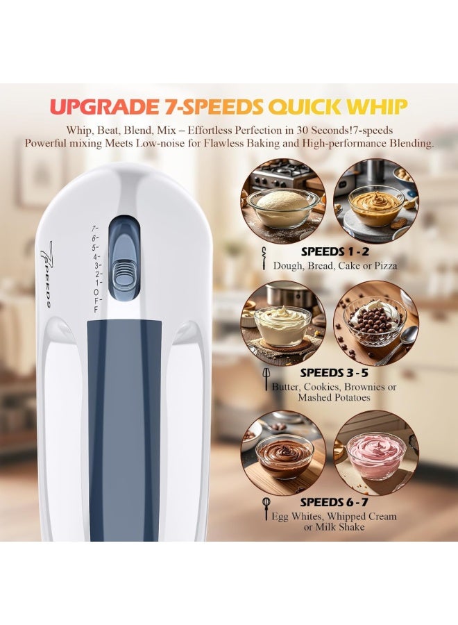 ECVV High-Power 200W Hand Mixer 7 Speed Control with Stainless Steel & Kneading Tool, Perfect for Baking & Cooking - Lightweight, Durable - Image 3