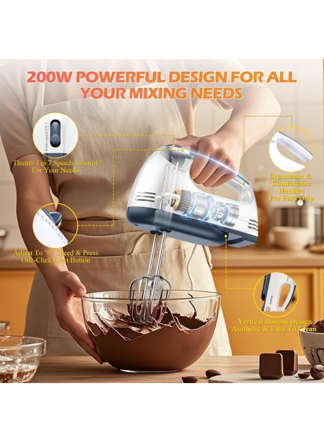 ECVV High-Power 200W Hand Mixer 7 Speed Control with Stainless Steel & Kneading Tool, Perfect for Baking & Cooking - Lightweight, Durable - Image 4