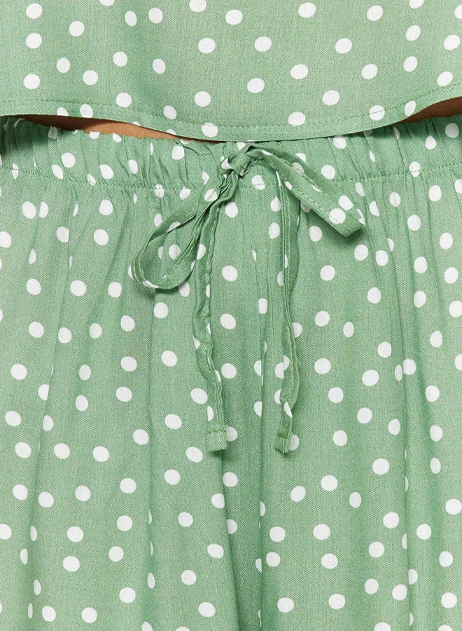 trendyol Mint Polka Dot Ruffle Detail Woven Pajama Set with Rope Strap Viscose Shorts  - Image 4