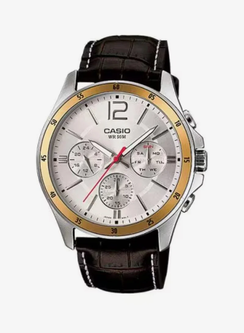 CASIO Men's Leather Analog Watch MTP-1374L-7AVDF - 43.5 mm
