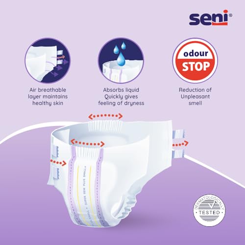 SENI Super Seni Plus Breathable tape style Adult Diapers | Double wetness indicator | Side leakage protection | size small | Waist size 22" - 31" (55 cm - 80 cm) - Image 4