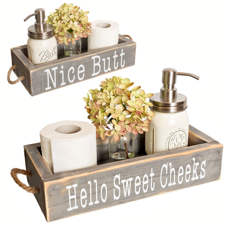 MAINEVENT Nice Butt Bathroom Decor Box One Box with Print on 2 Sides Farmhouse Toilet Box Decor Nice Butt Box Rustic Decor Half Bathroom Decor Nice Butt Sweet Cheeks