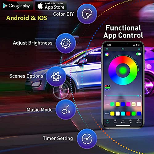 Yielinth Underglow Kit for Car, Led Underglow Lights with App and Remote Control, 16 Million RGB Colors, 29 Preset Modes, Music & DIY Mode, Under Car Led Lights Exterior for SUVs, Trucks, DC 12V - Image 2